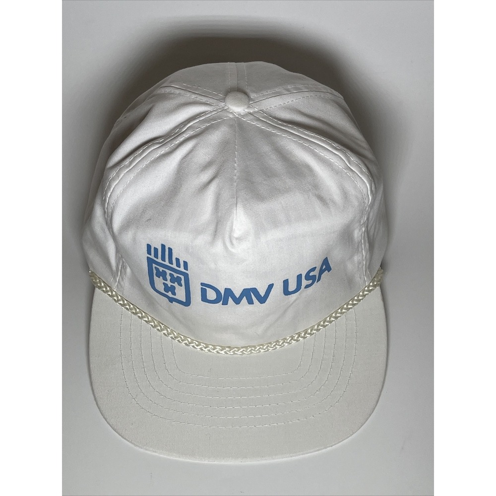 Vintage Otto Cap DMV USA Snapback Hat White Blue Rope Detail Adjustable Mens